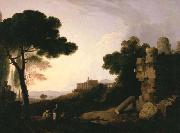 Richard Wilson Landscape Capriccio with Tomb of the Horatii and Curiatii, and the Villa of Maecenas at Tivoli France oil painting artist